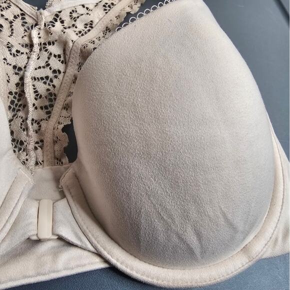Victoria's secret tan nude racerback lined demi bra front close padded 32DD - Picture 3 of 7